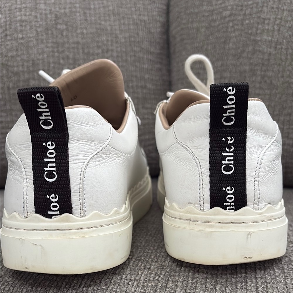 Chloe Scalloped Leather White Sneakers with Textured Upper and Thick Sole - Picture 16 of 16
